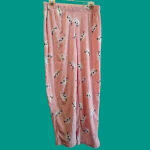 Women's Fuzzy Soft Pink Pajama Pants Polka Dots and Cat Faces Size L